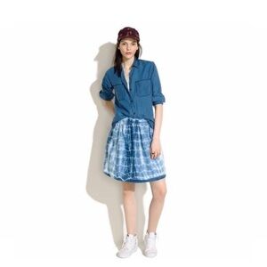 Madewell Indigo Shibori Tie Dye Linen A-Line Skirt Women's Size 2 Blue Lined (n3